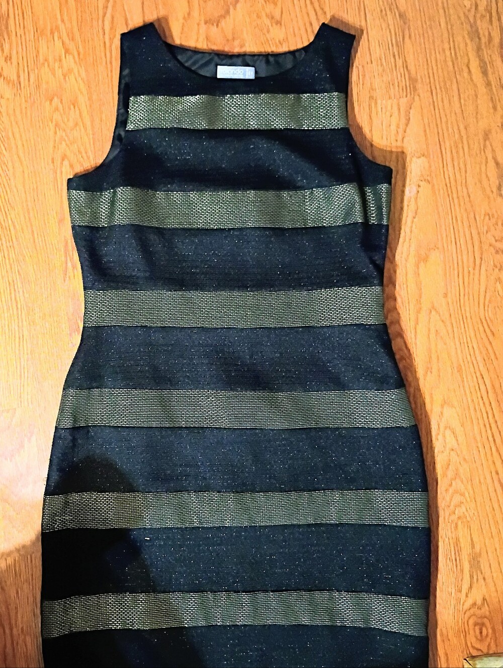 Roland Black Mini Dress with Metallic Silver Stripes
